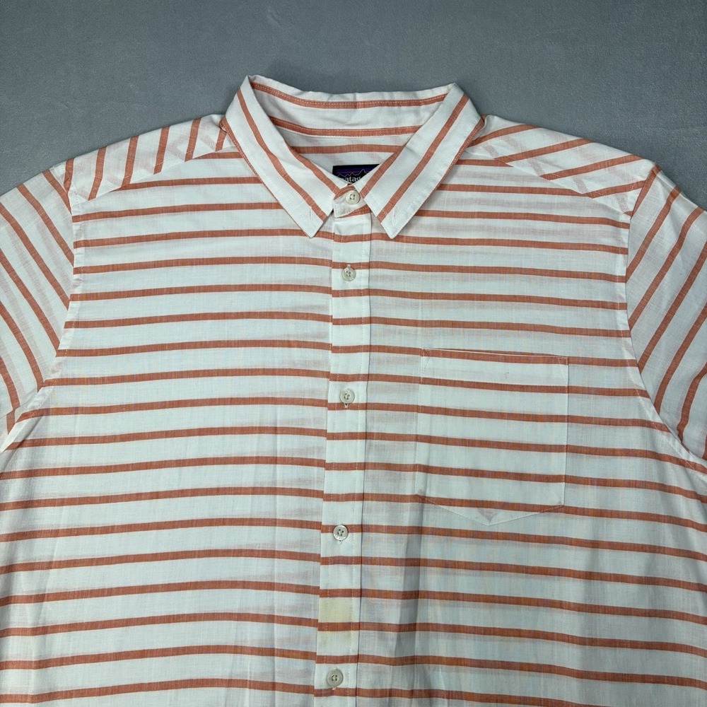 Patagonia Men's Shirt Size XL  Orange Organic Cotton Short Sleeve Shirt Striped - Picture 2 of 10